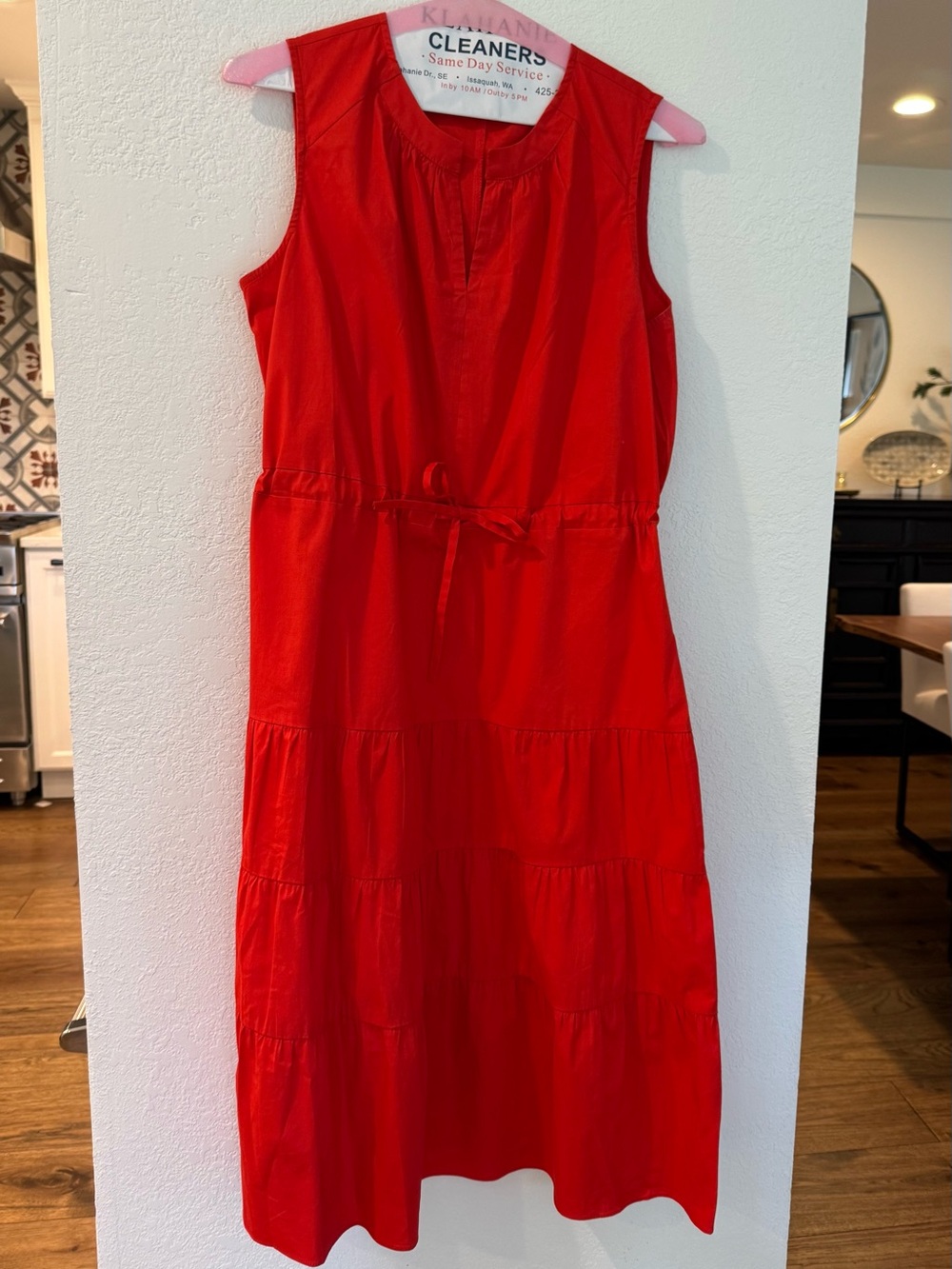 Maggy London Red Coral Sleeveless Tiered Maxi Dress